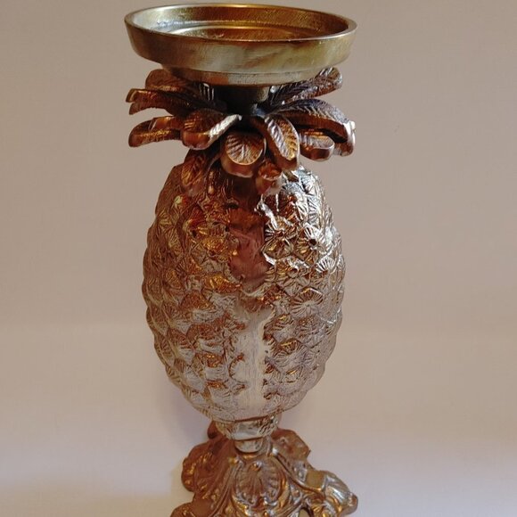 GOLDEN Pineapple Candle Holder Pillar Candle Holder HUGE 14.25" Tall - Picture 2 of 6